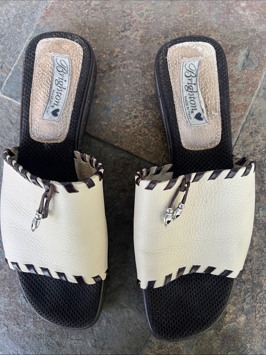 Brighton Shoes - Brighton Cream Leather Slip-On Mules with Braided Trim